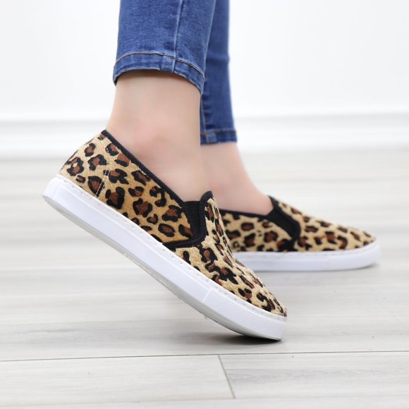 Slip On Leopard Print Furry Fashion Sneakers - Picture 2 of 15